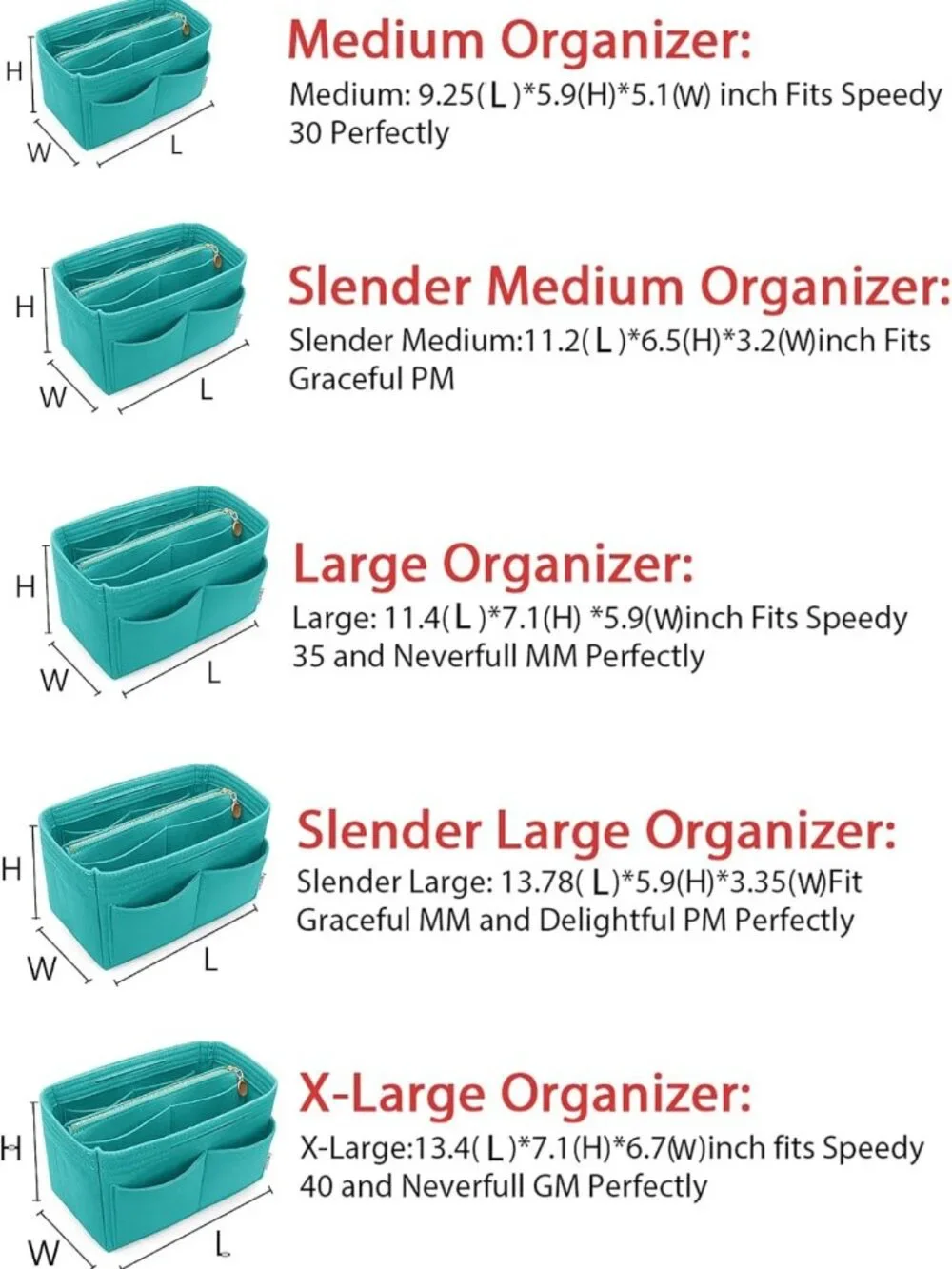 Felt Purse Organizer Insert - Tote Bag Shaper with 5 Dividers for Easy Storage
